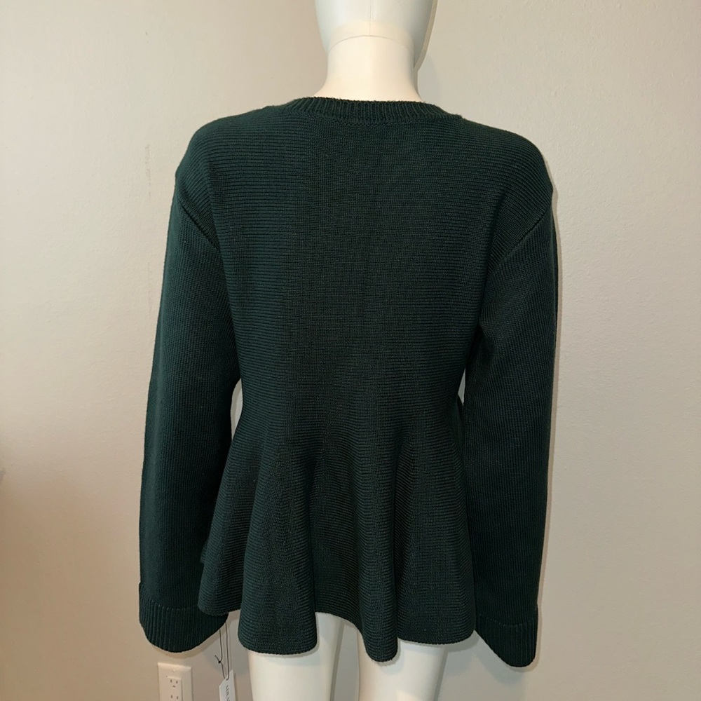 ADEAM Intermix “Wendy” forest green peplum knit sweater top L - Picture 6 of 12
